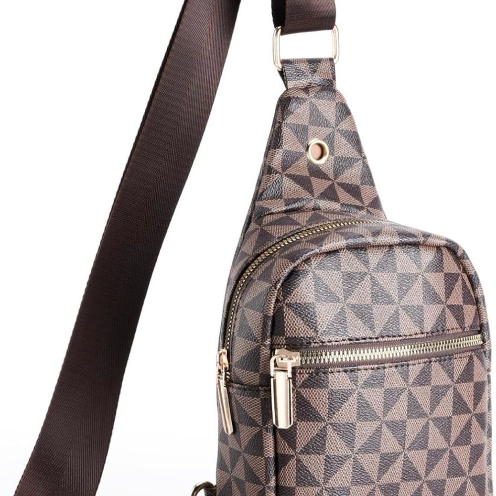 Geometric Pattern Brown Sling Bag - image 1